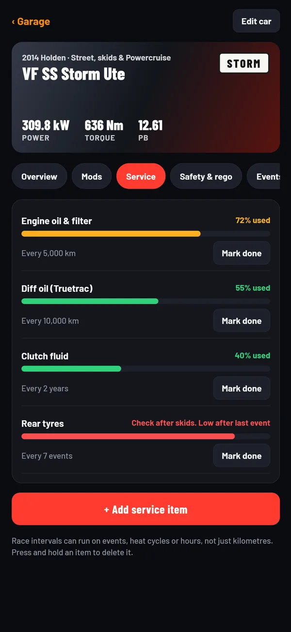 GLVBX race intervals screen
